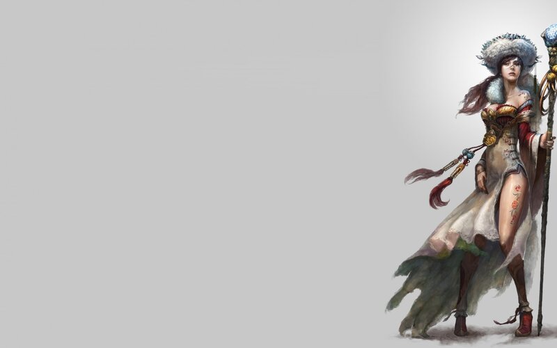 Female Fantasy Character — White, Dramatic, Digital Art, Staff
