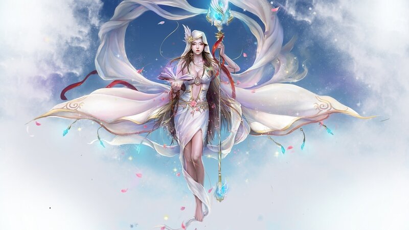 Female Fantasy Character — White, Serene, Digital Art