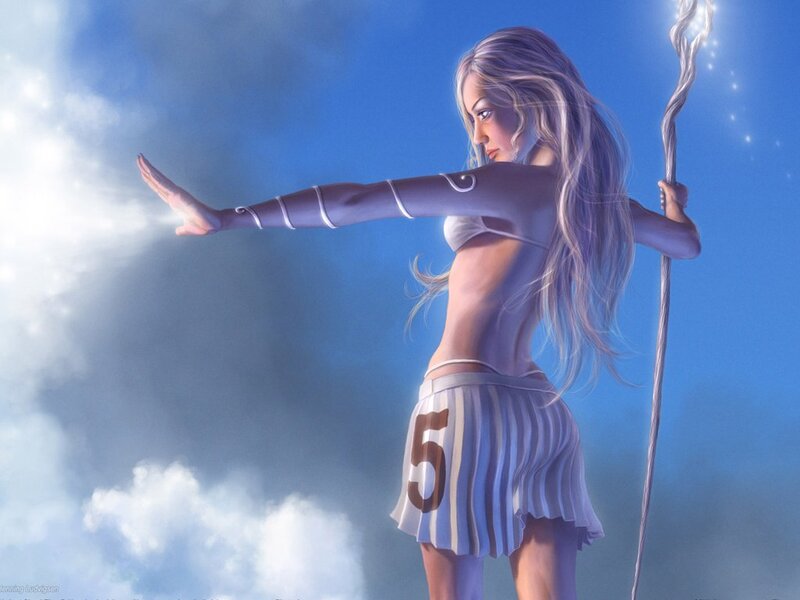 female fantasy character with staff