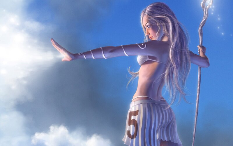 female fantasy character with staff
