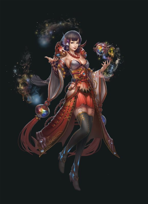 Female Fantasy Mage — Black, Dramatic, Digital Art, Magic