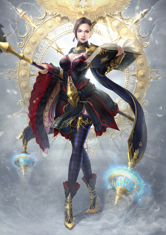 Female Fantasy Mage — Black, Dramatic, Digital Art