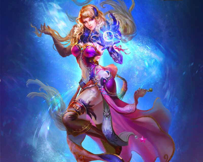 Female Fantasy Mage — Blue, Dramatic, Digital Art, Magic, Scepter