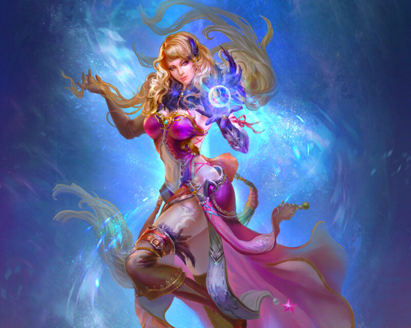 Female Fantasy Mage — Blue, Dramatic, Digital Art, Magic