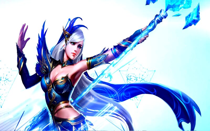 Female Fantasy Mage — Blue, Dramatic, Digital Art, Staff, Magic