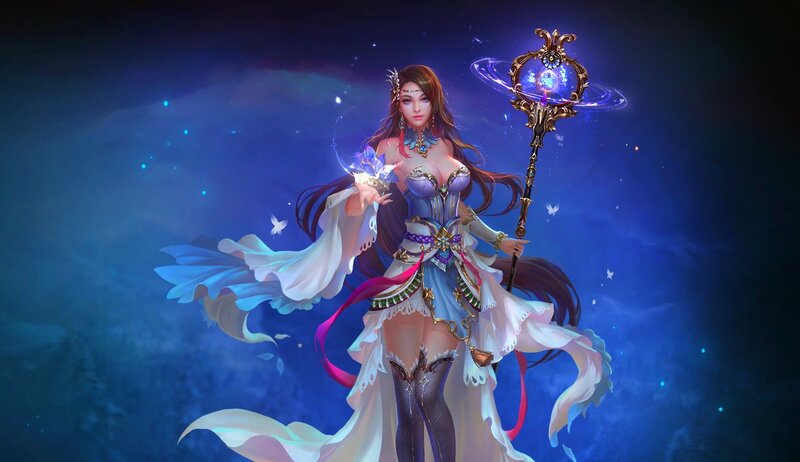 Female Fantasy Mage — Blue, Dramatic, Night, Digital Art