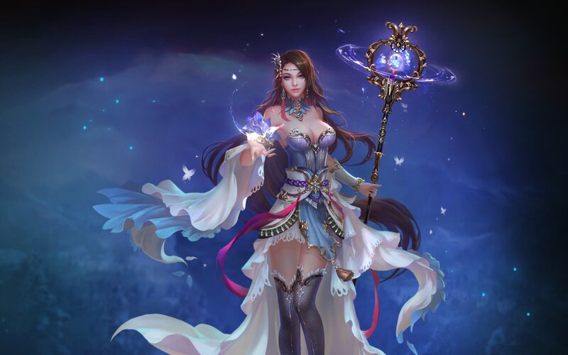 Female Fantasy Mage — Blue, Dramatic, Night