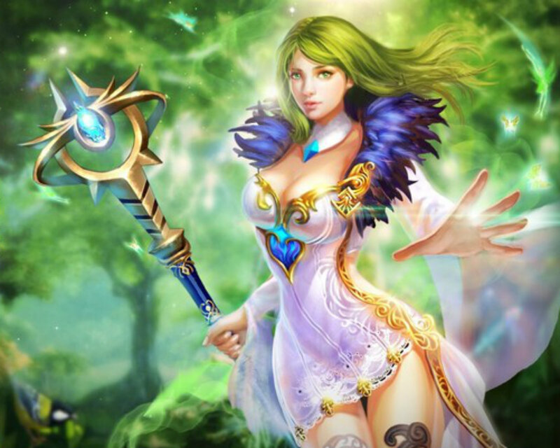 Female Fantasy Mage — Green, Magical