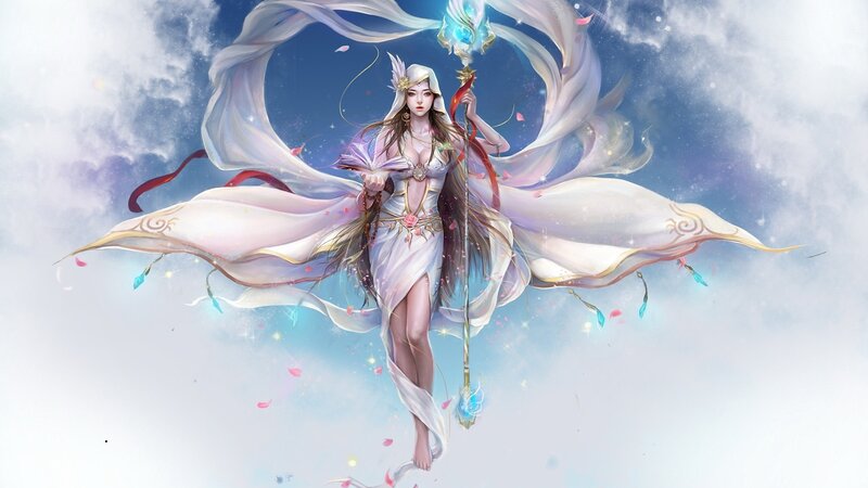 female fantasy mage in white robes