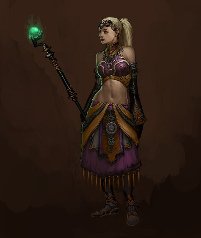 Female Fantasy Mage — Purple, Dramatic, Digital Art, Staff, Magic, Armor, Brown