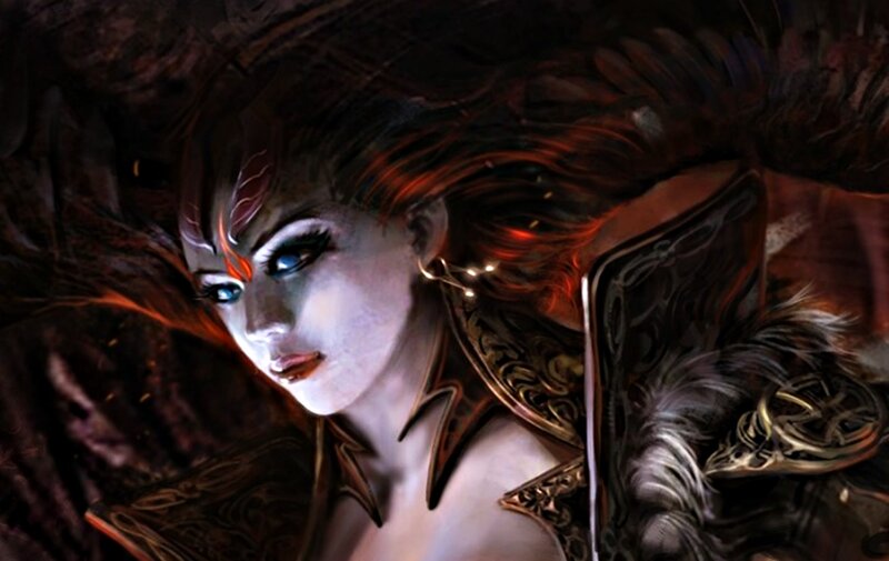 Female Fantasy Warrior — Black, Dramatic, Digital Art, Armor