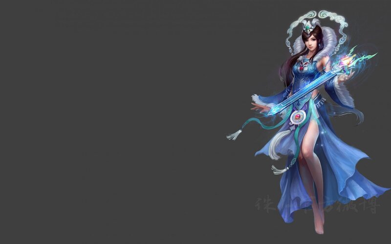 Female Fantasy Warrior — Blue, Dramatic, Digital Art, Sword