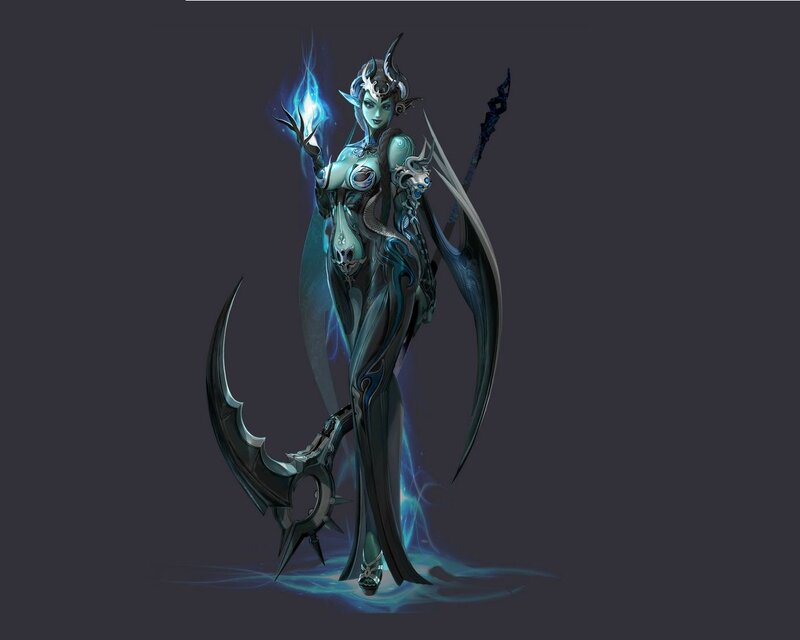 Female Fantasy Warrior — Blue, Dramatic, Digital Art