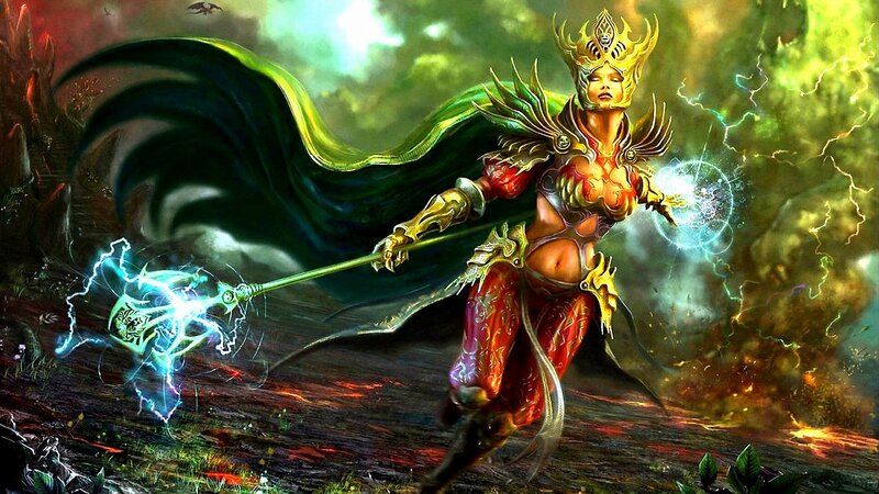 female fantasy warrior casting spells