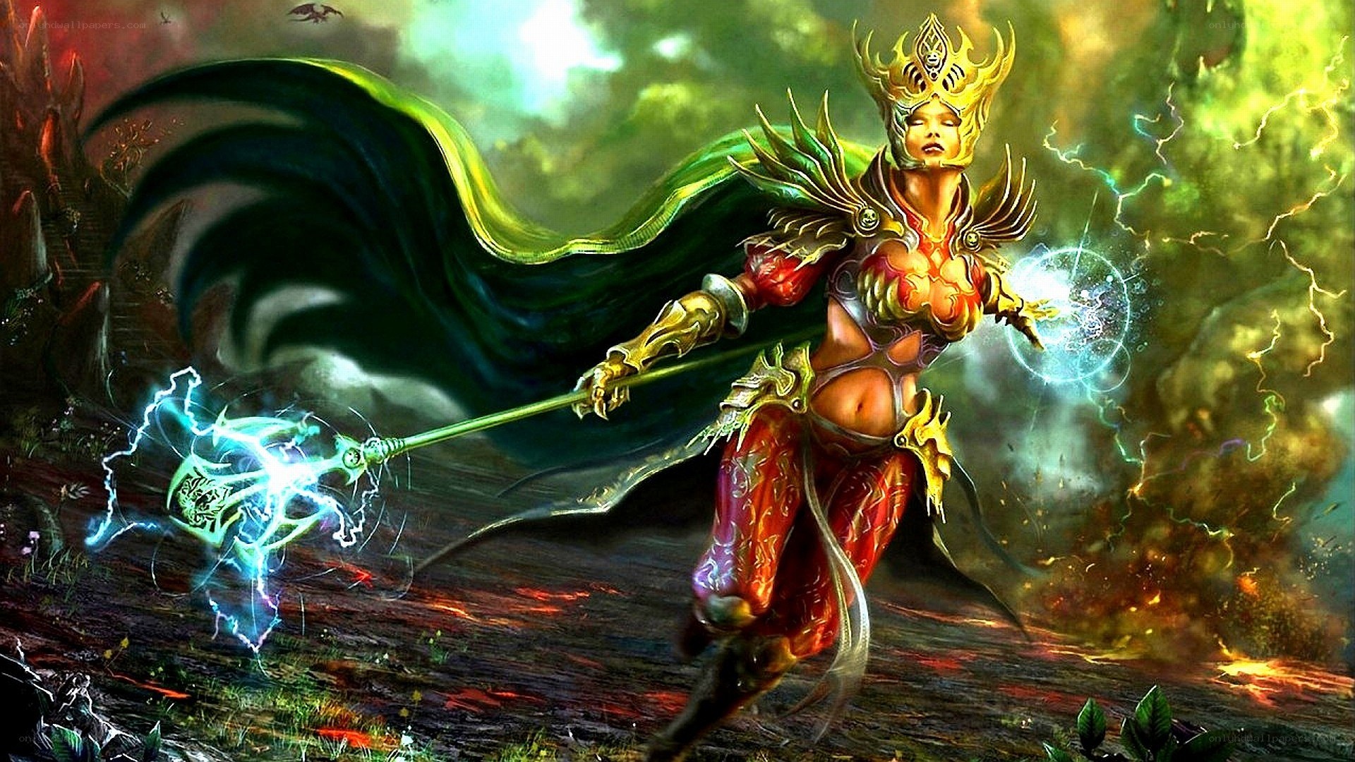 female fantasy warrior casting spells