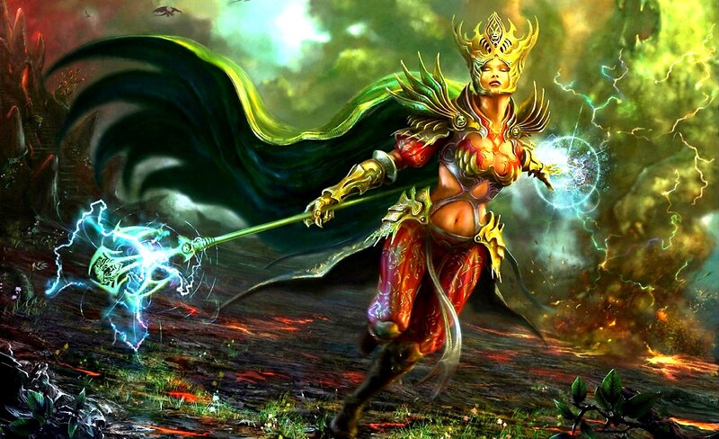 Female Fantasy Warrior — Green, Dramatic, Digital Art