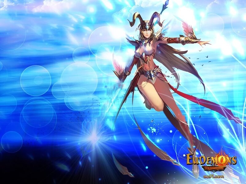 female fantasy warrior in blue light