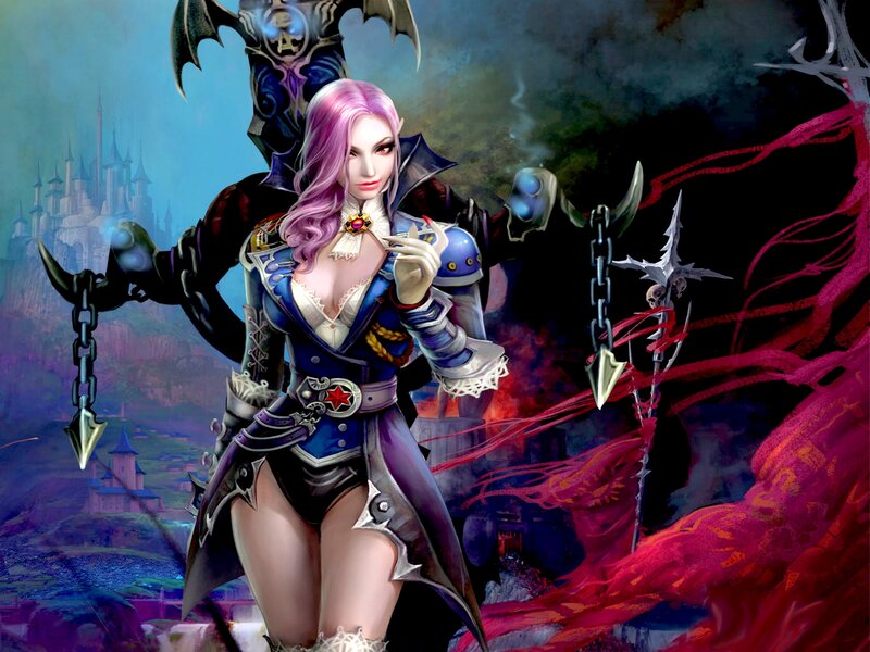 Female Fantasy Warrior — Purple, Dramatic, Digital Art, Castle