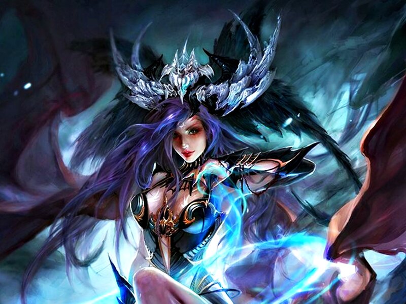Female Fantasy Warrior — Purple, Dramatic, Digital Art, Crown, Magic