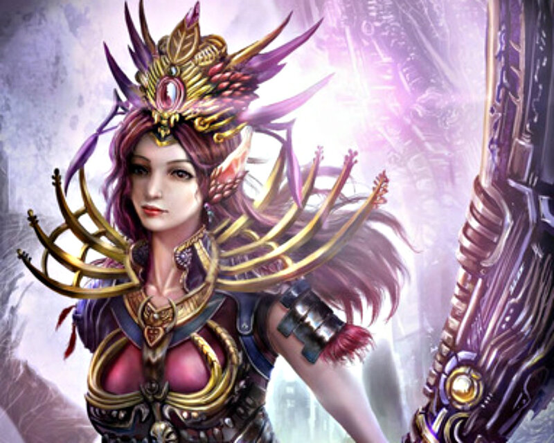 Female Fantasy Warrior — Purple, Dramatic, Digital Art, Crown
