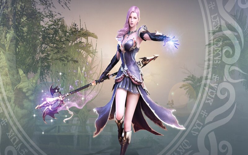 Female Fantasy Warrior — Purple, Dramatic, Digital Art, Staff, Magic, Forest