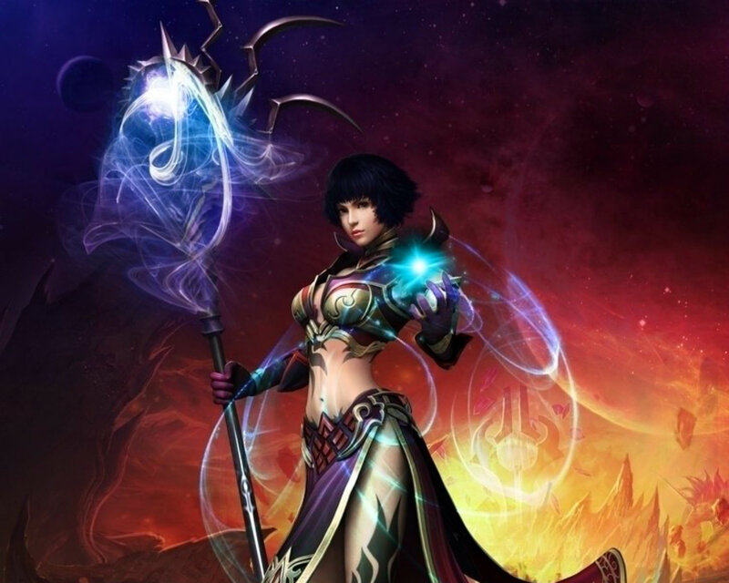 Female Fantasy Warrior — Purple, Dramatic, Digital Art, Staff, Magic
