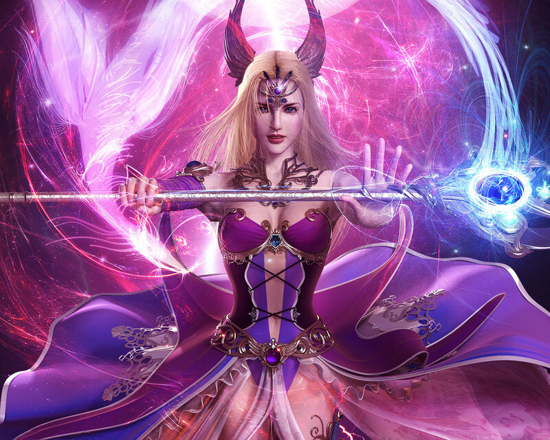 Female Fantasy Warrior — Purple, Dramatic, Digital Art, Sword