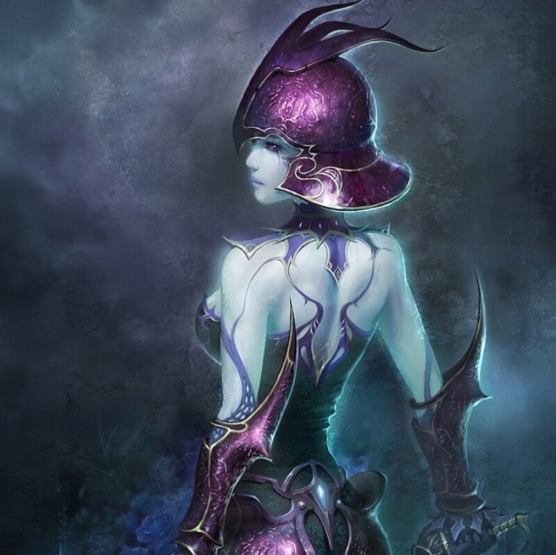 Female Fantasy Warrior — Purple, Dramatic, Night, Digital Art, Armor