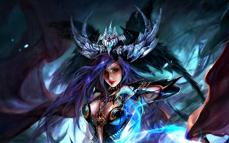 Female Fantasy Warrior — Purple, Dramatic, Night, Digital Art, Crown