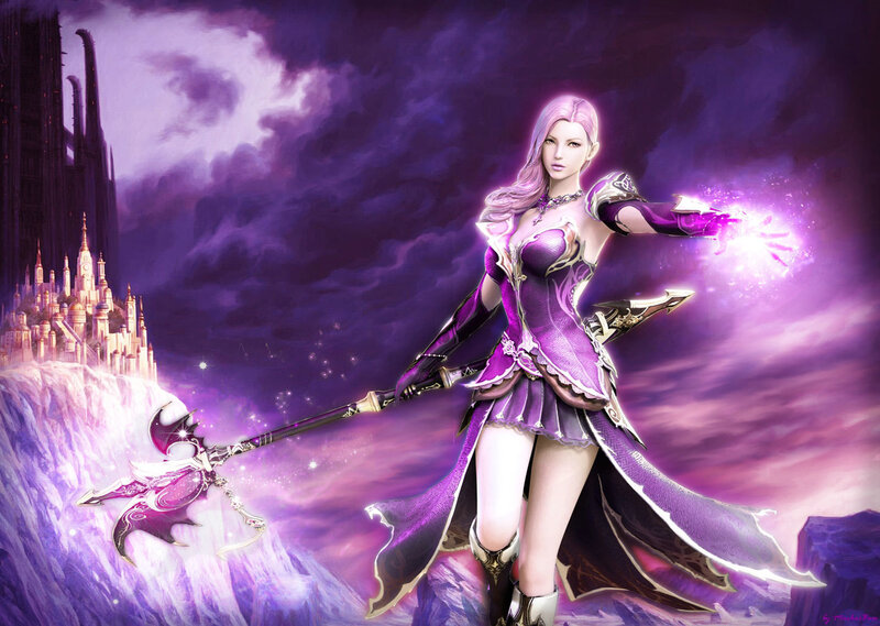 Female Fantasy Warrior — Purple, Dramatic, Night, Digital Art