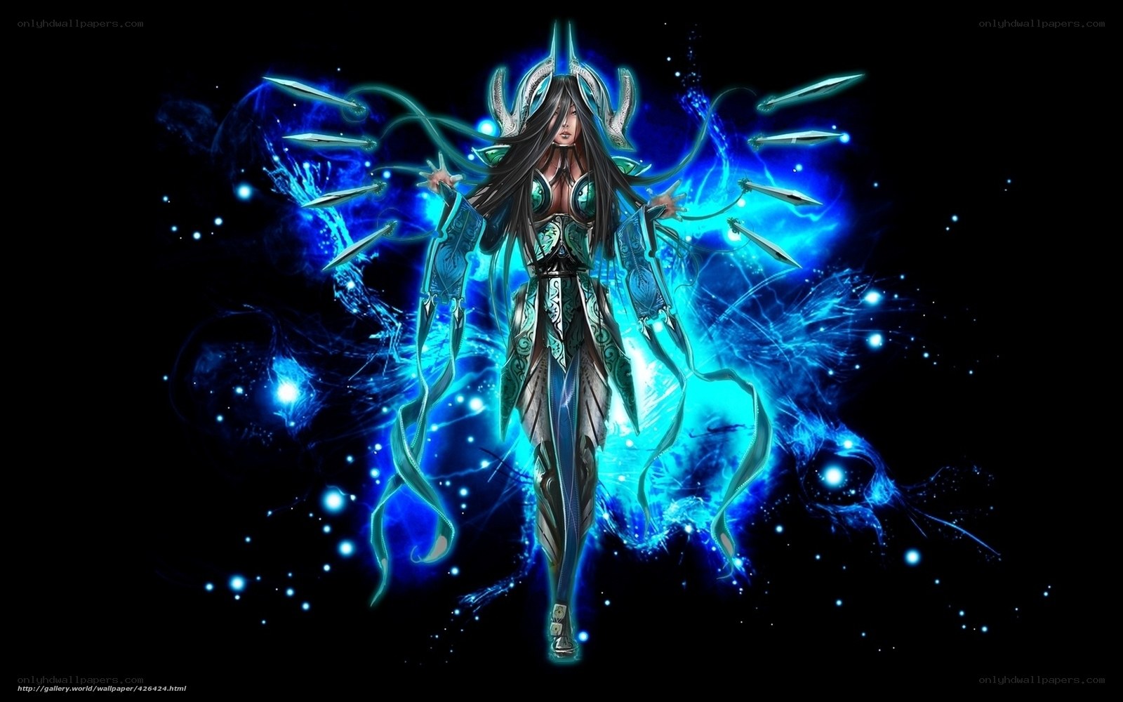 female fantasy warrior with blue energy