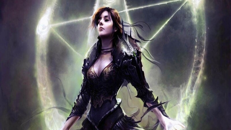 female fantasy warrior with glowing magic