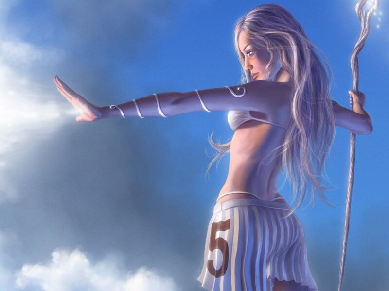 female fantasy warrior with staff
