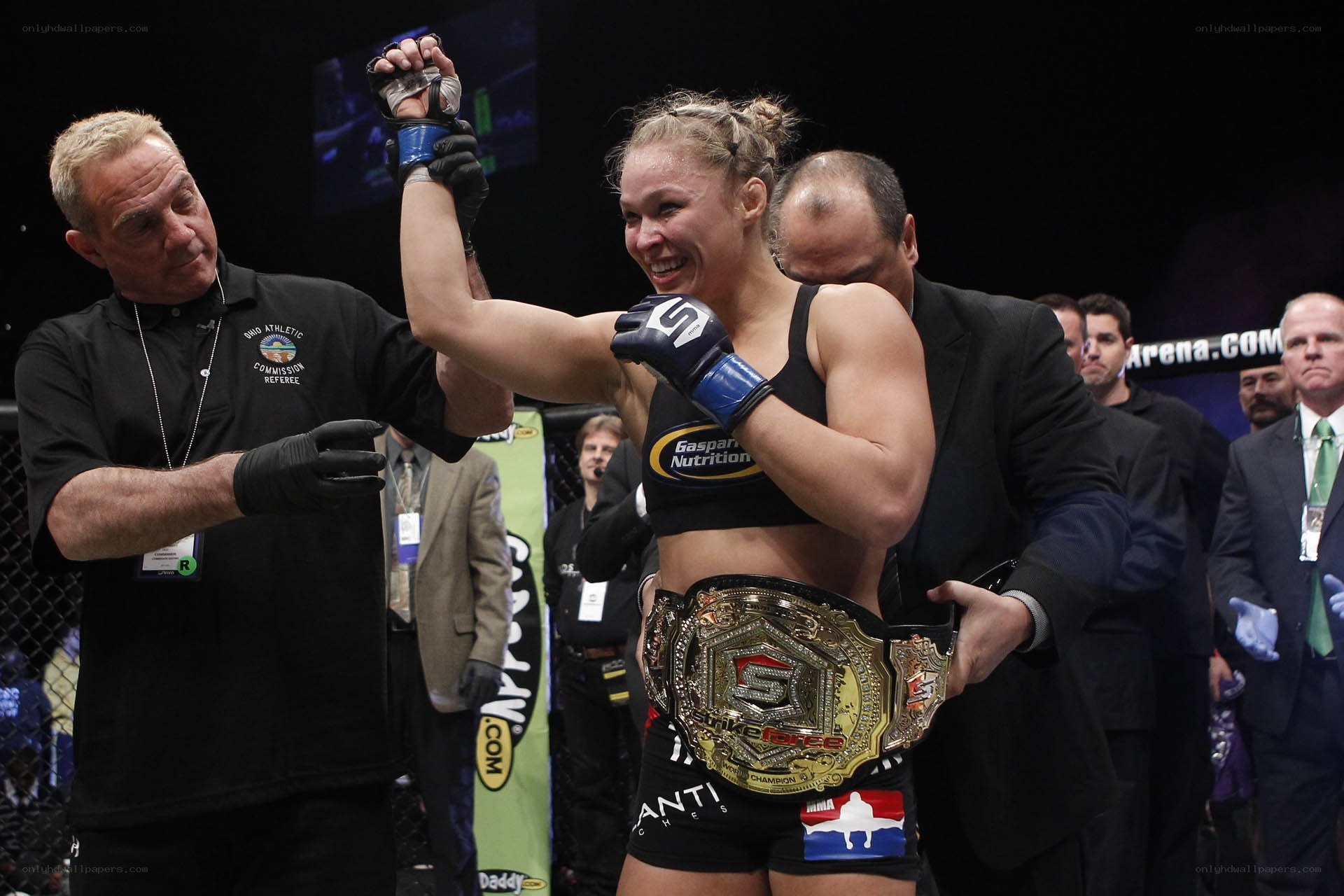 Female fighter celebrates victory