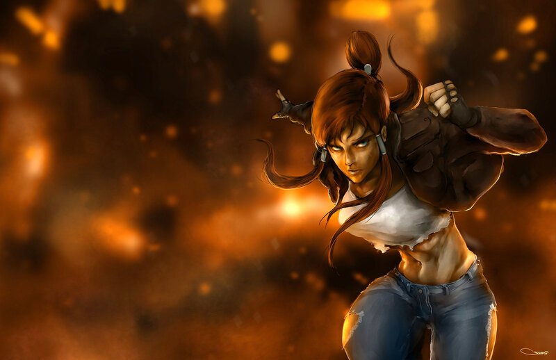 Female Fighter in Action — Orange