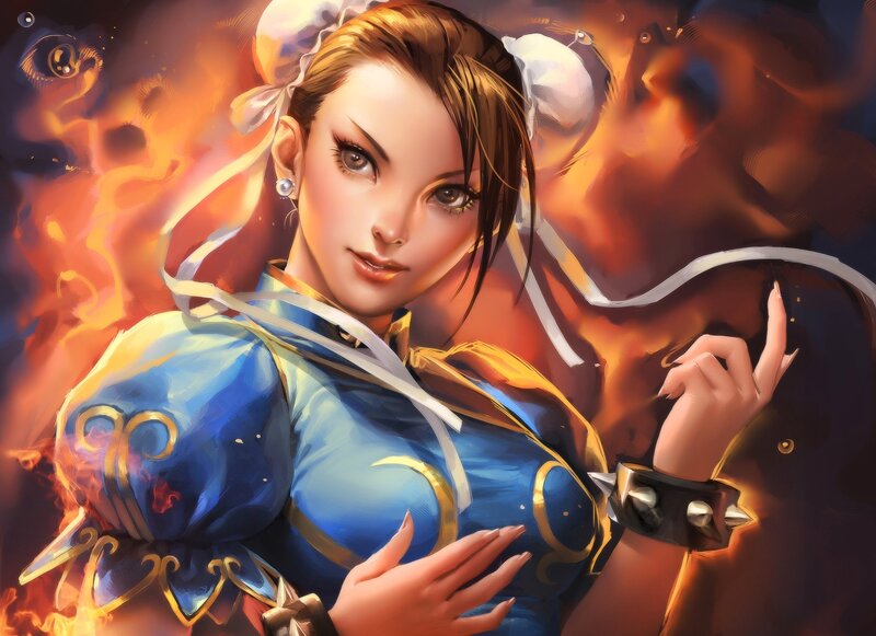 Female Fighter in Blue Outfit — Dramatic