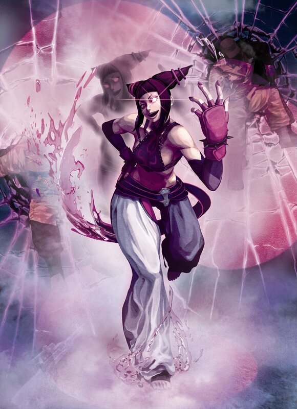 female fighter in purple outfit