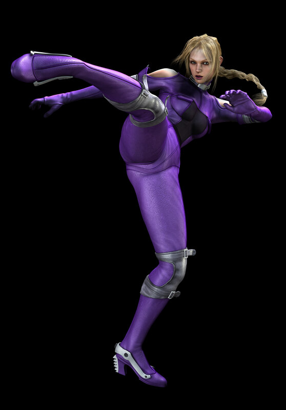 female fighter in purple suit