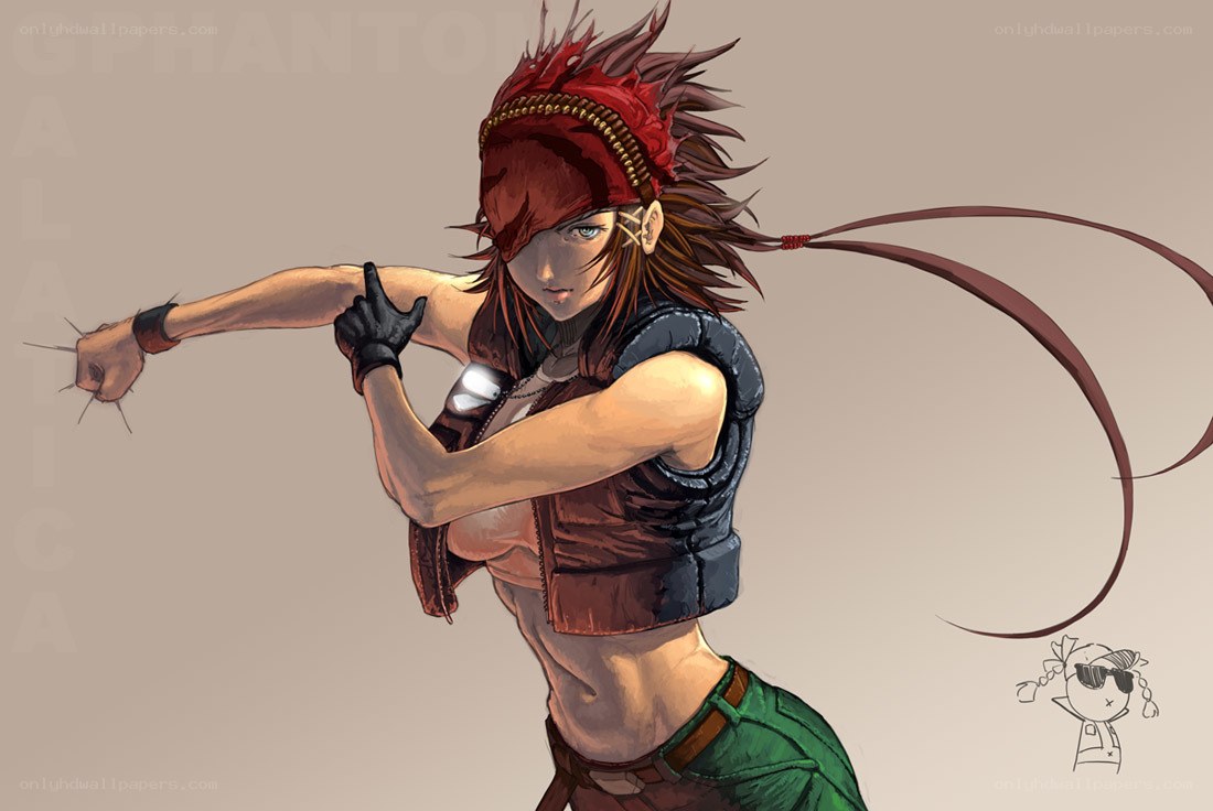 female fighter in red headband