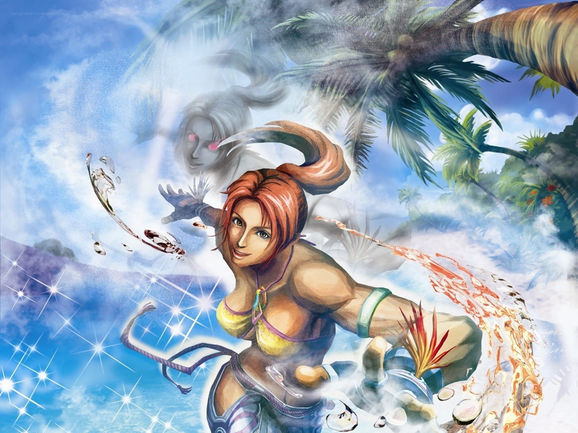 female fighter in tropical setting
