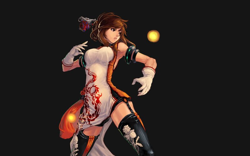 female fighter in white and orange