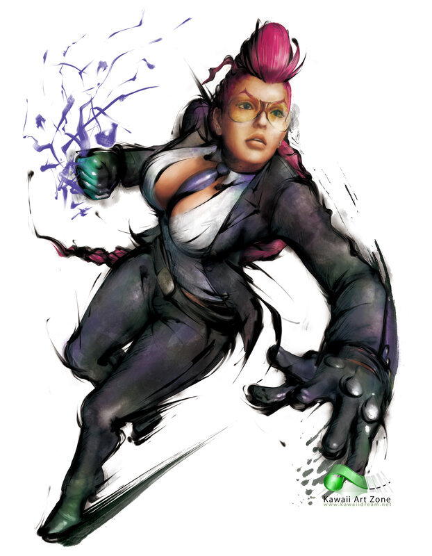 female fighter with pink hair