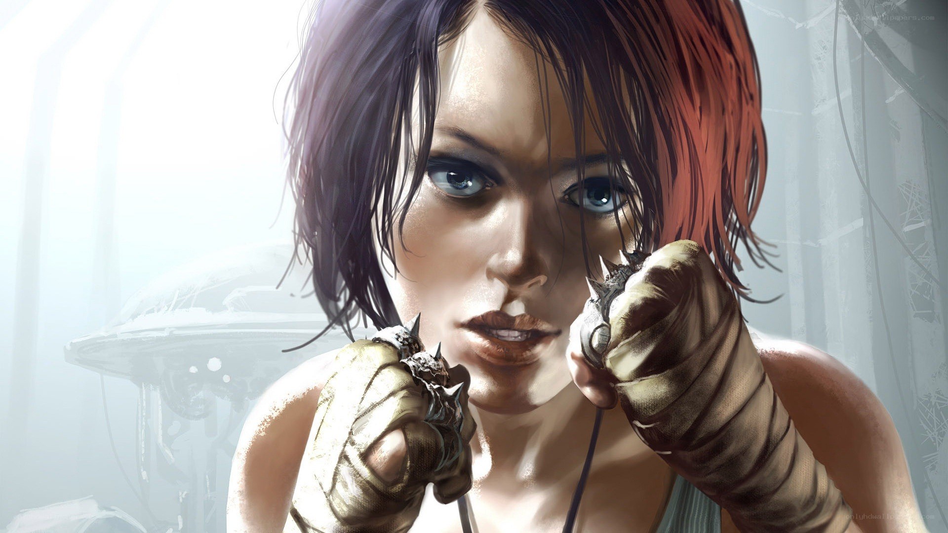female fighter with spiked gloves