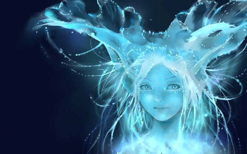 Female Figure with Glowing Hair — Blue
