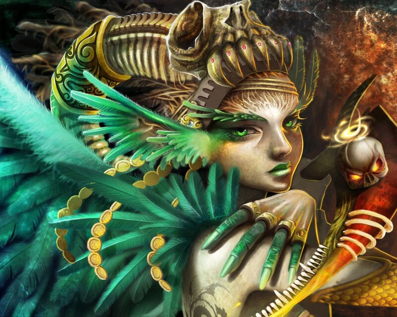 Female Figure with Green Feathers