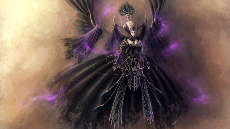 Female Figure with Wings — Black, Dramatic, Digital Art