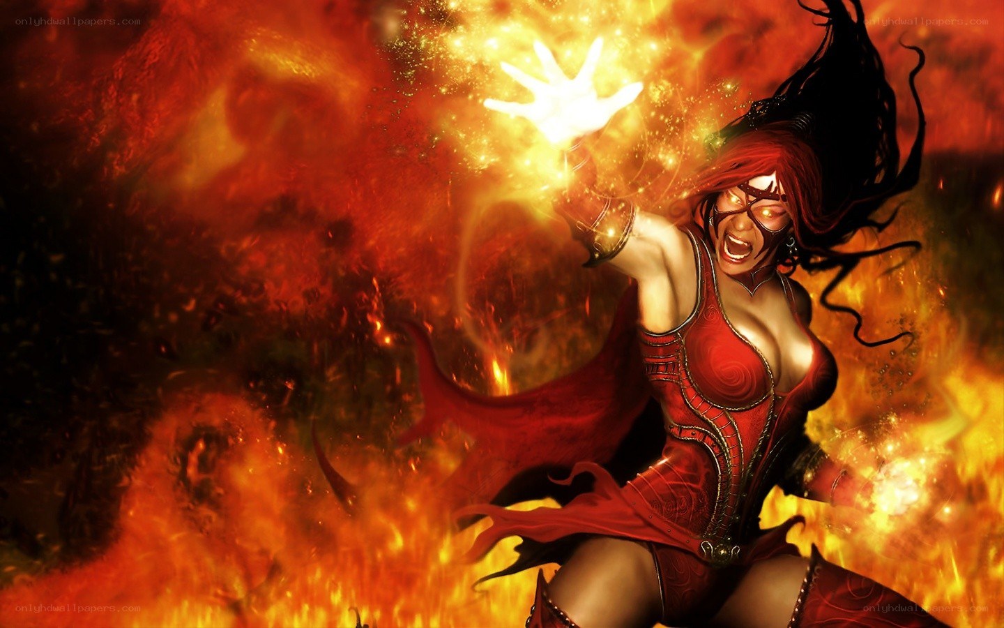 female fire mage in action