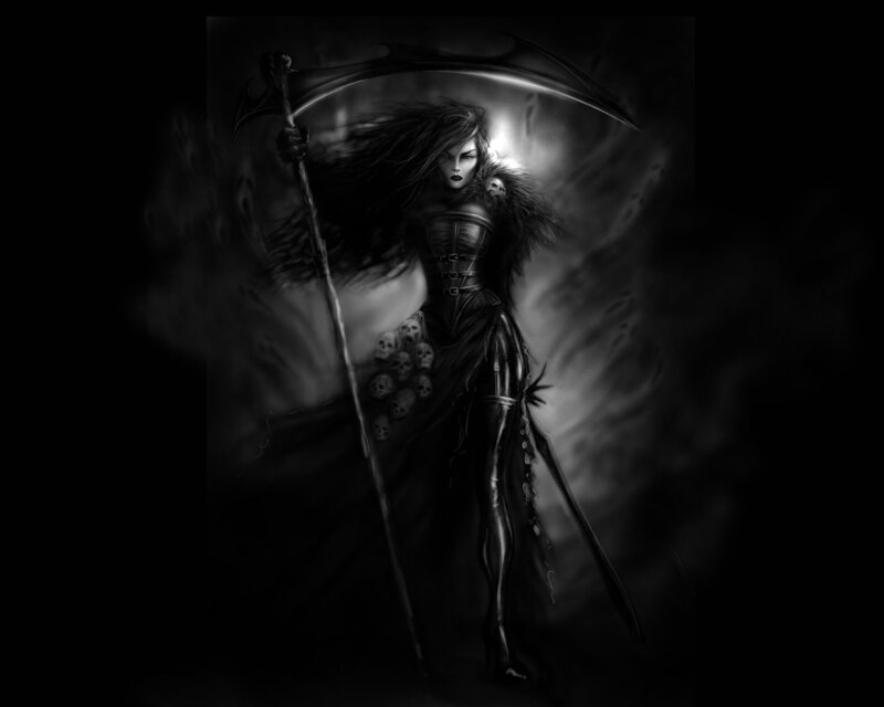 Female Grim Reaper Figure — Black, Dramatic, Night