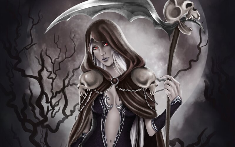 Female Grim Reaper Figure — Gray