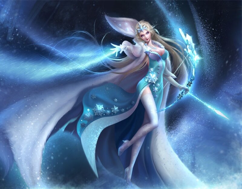 Female Ice Mage — Blue, Dramatic, Night